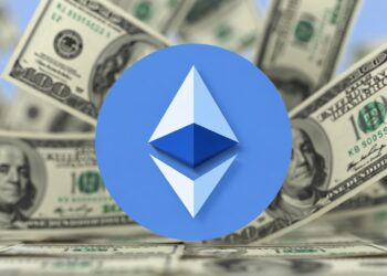 Logo de Ethereum y billetes de dólares