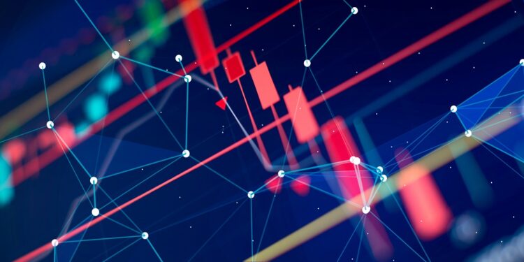 Gráfico de precios de velas rojas y verdes.