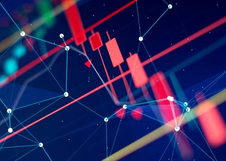 Gráfico de precios de velas rojas y verdes.