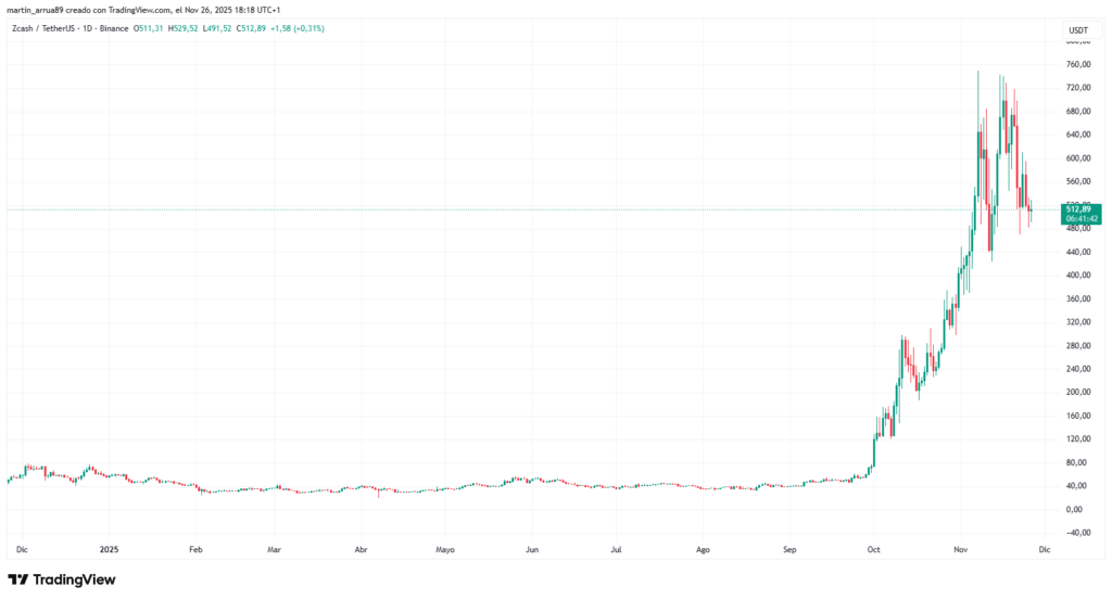 Gráfico de precio de zcash en los últimos 12 meses.