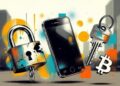 Un celular, un candado, una llave y un bitcoin