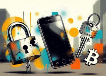 Un celular, un candado, una llave y un bitcoin