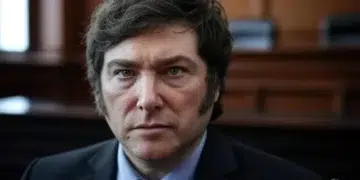 Javier Milei, presidente de Argentina, en primer plano.