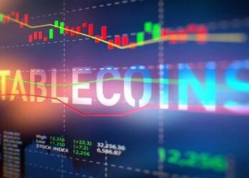 Gráfico de precios con la palabra stablecoins en el centro.