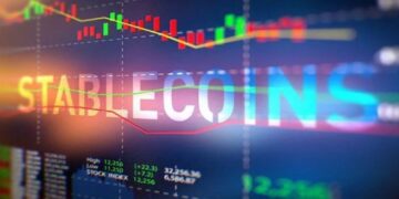 Gráfico de precios con la palabra stablecoins en el centro.