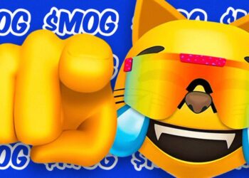 Un caricatura de un gato sonriente con gafas delante de un fondo azul.