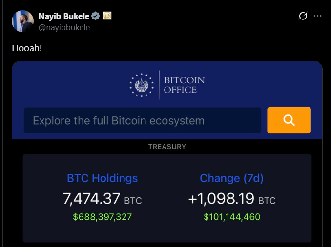 Captura de publicación de Bukele.