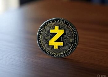 Una moneda física de zcash sobre una mesa de madera.