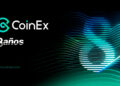 Destacda de los 8 años de CoinEx con su logo, y un gran 8 a la derecha