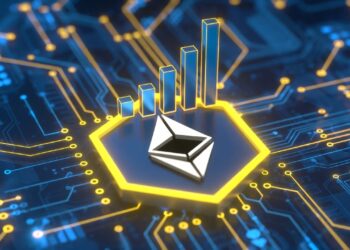 El logo de Ethereum junto a un grafico de barras ascendente.