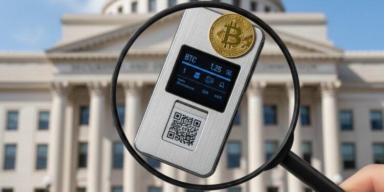 Una wallet de bitcoin vista a travรฉs de una lupa