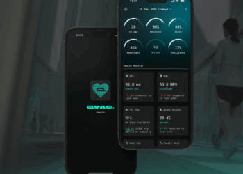dos dispositivos moviles con datos e información sobre salud de una persona, en una app creada por Tether.