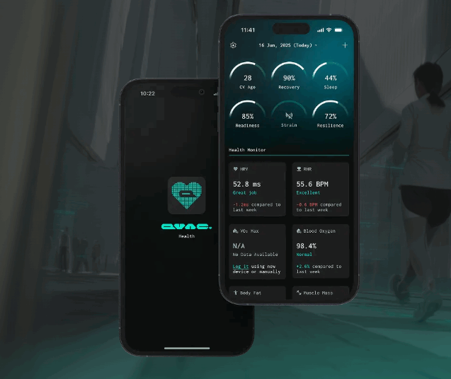 dos dispositivos moviles con datos e información sobre salud de una persona, en una app creada por Tether.