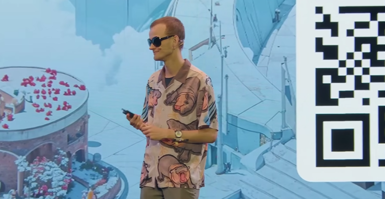 Vitalik Buterin en una conferencia durante la Devconnect Argentina.