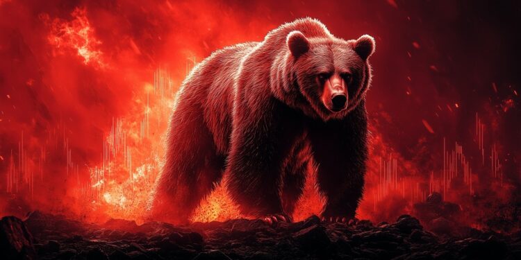 Oso delante de llamas de color rojo.