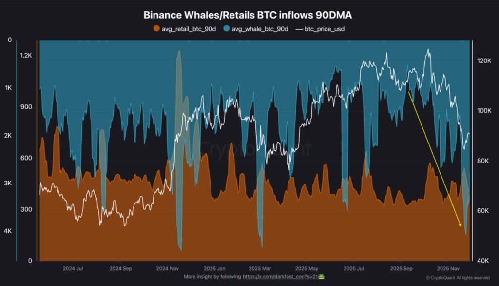Chart of colored bands representing the movements of bitcoin whales.