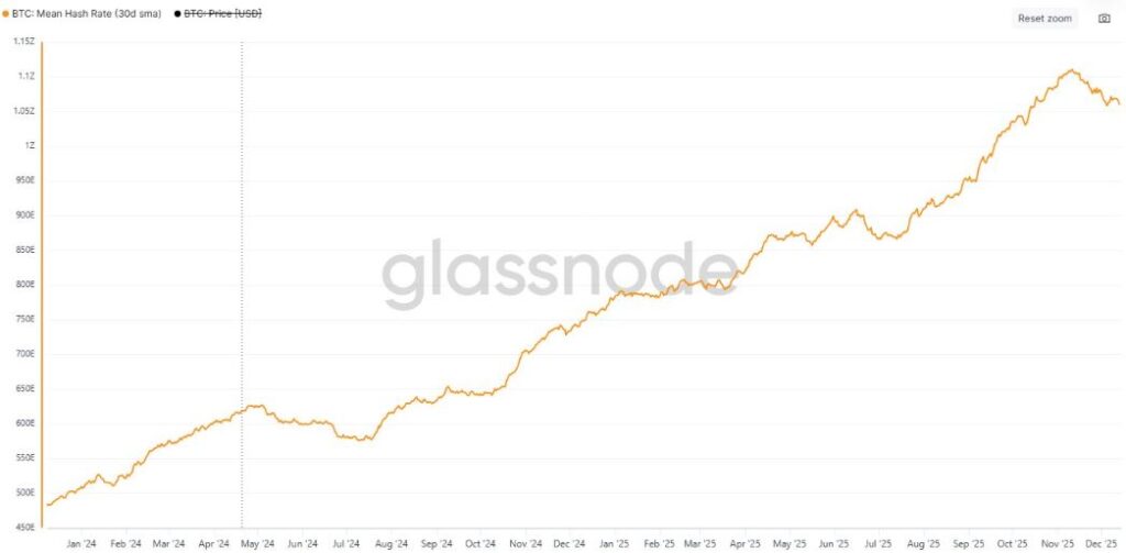 Gráfico que muestra el hashrate de Bitcoin.