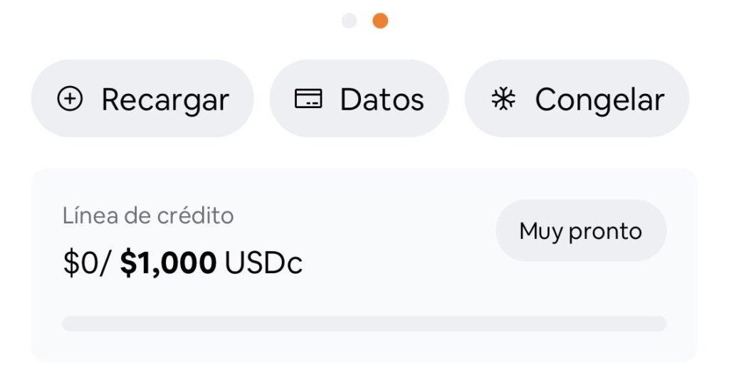 Pantalla de la aplicación Kontigo mostrando una nueva sección de línea de crédito.