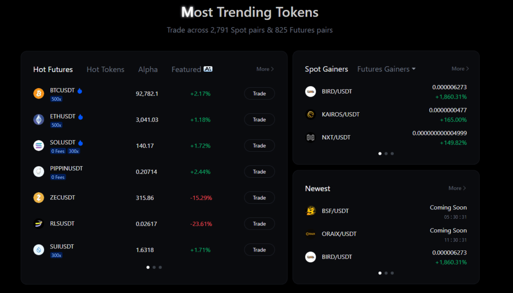 Captura de pantalla del home de MEXC.