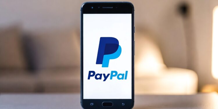 Smartphone muestra el logo de PayPal.