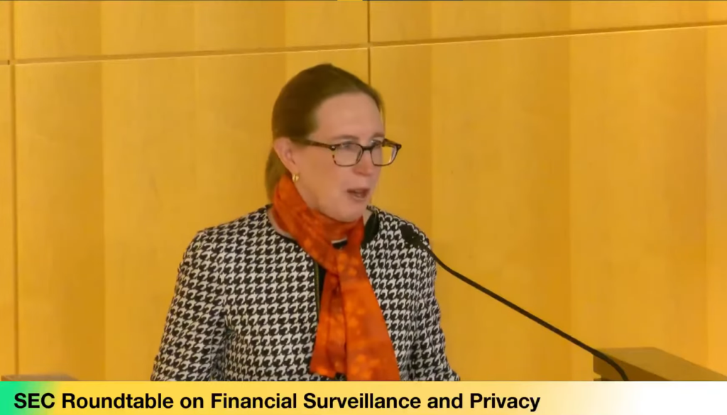 Photo of PIerce at the SEC Privacy Roundtable.