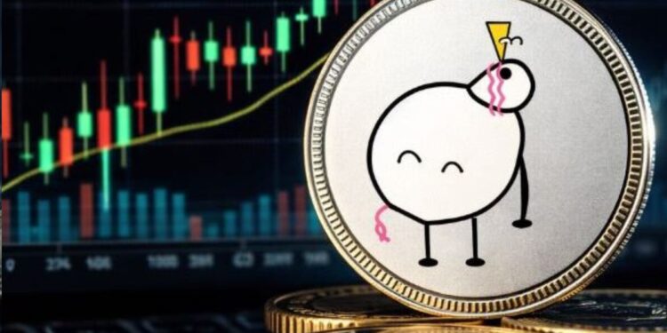 Una moneda con el logo de PIPPIN delante de una pantalla de gráfico de precios.