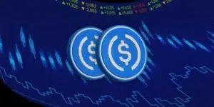 Fichas de color azul con el logo de USDC.