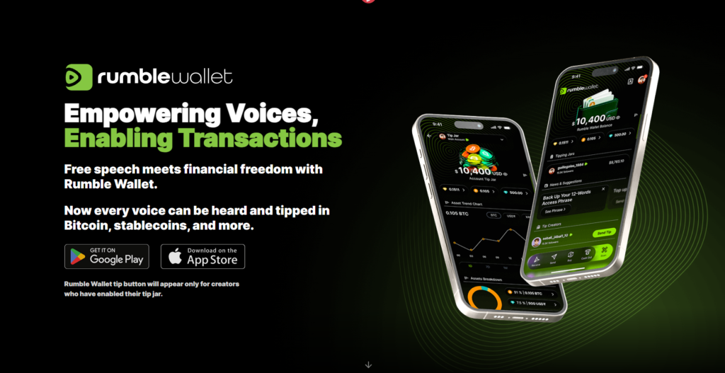 Página principal de Rumble Wallet.