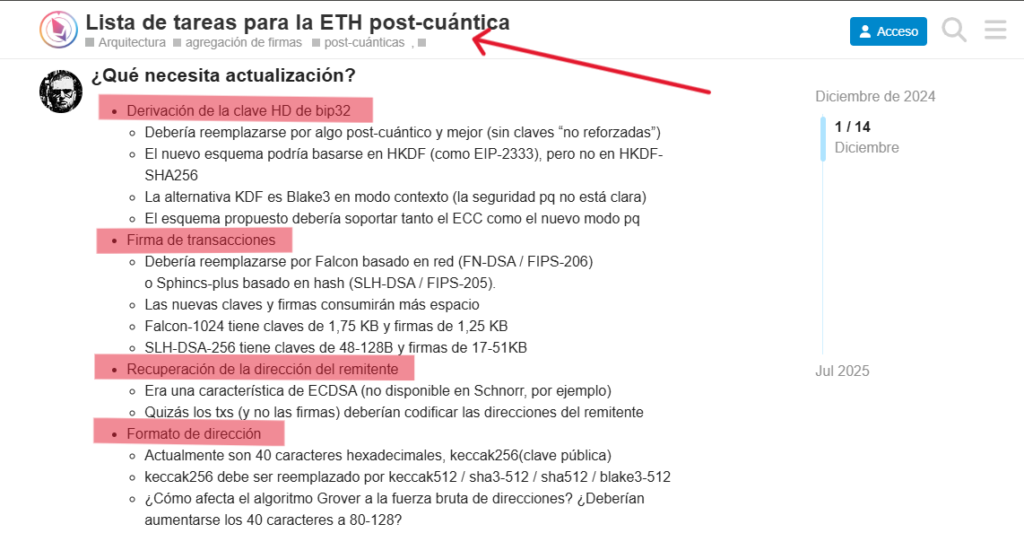 Listado de campos y posibles variantes criptográficas para mejorar en Ethereum.