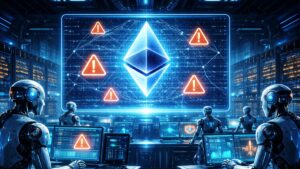 Robots operando un centro de operaciones de la red Ethereum.