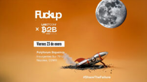 Imagen promocional de LABITCONF, Ciudad de Mexico, con fondo naranja y una luna flotando