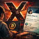 Imagen de una mujer usando una computadora, con un hacker tratando de acceder a su cuenta de X.