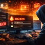 Un hacker de criptomonedas operando con dos computadoras.