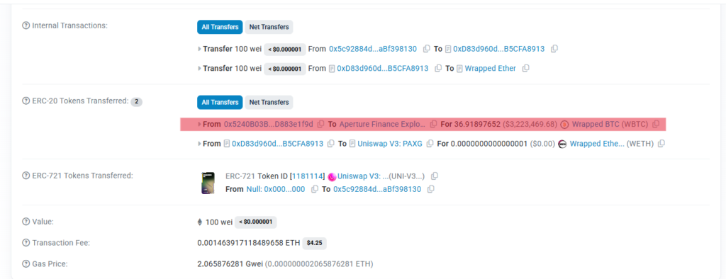 Captura de pantalla de una transacción en Ethereum.