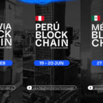 Banner con los 3 eventos Bolivia Blockchain Week, Perú Blockchain Conference y México Blockchain Week, con sus fechas