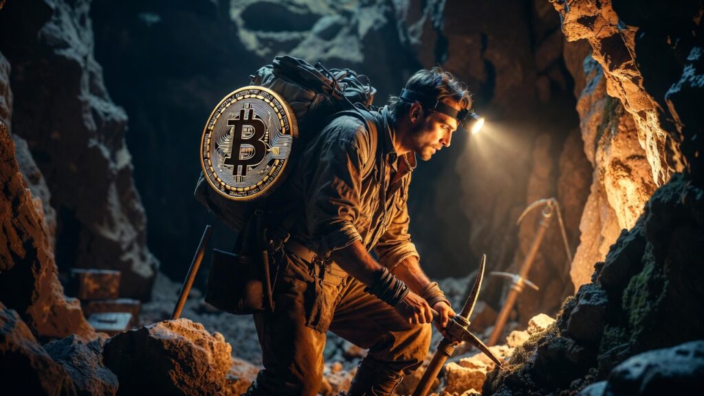 Un minero de Bitcoin trabajando en una cueva.