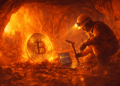 Un minero solitario de Bitcoin trabajando en una cueva.