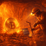 Un minero solitario de Bitcoin trabajando en una cueva.