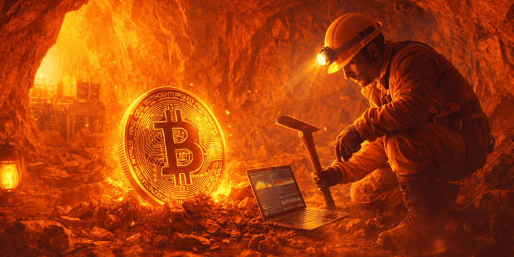 Un minero solitario de Bitcoin trabajando en una cueva.