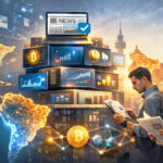 Personas consumiendo noticias en Latam, con muchas pantallas mostrando criptomonedas y gráficos de valores