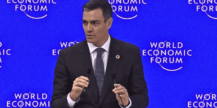 Pedro Sánchez, presidente del gobierno español, durante su discurso en Davos.