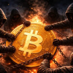 Personas intentado secuestrar a Bitcoin con una cadena en la mano y encapuchados.