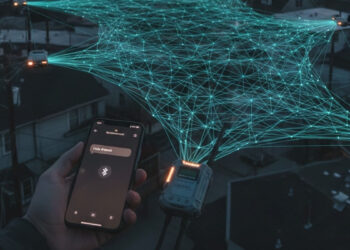 La nueva fusión permite ampliar a varios kilómetros la conexión de dispositivos con Bitchat. Fuente: Gemini.