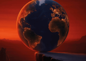 Un globo terráqueo al borde de un precipicio.