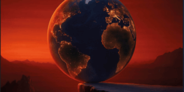 Un globo terráqueo al borde de un precipicio.