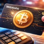 Una persona efectuando un pago con una tarjeta de crédito con Bitcoin.