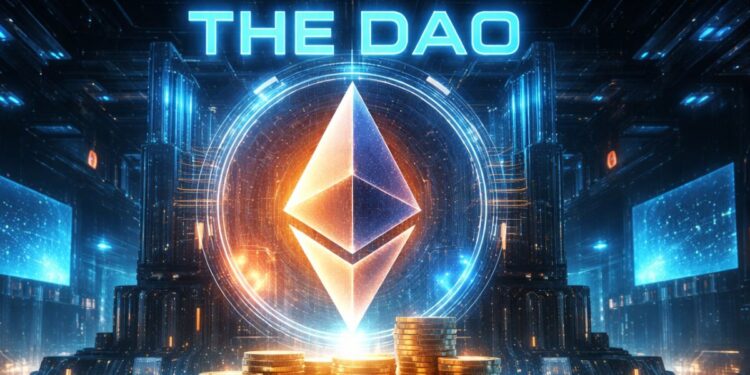 El logo de Ethereum junto a monedas de oro.