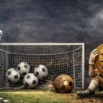 Ilustración realista de una moneda de plata triunfando sobre bitcoin en un estadio de fútbol.