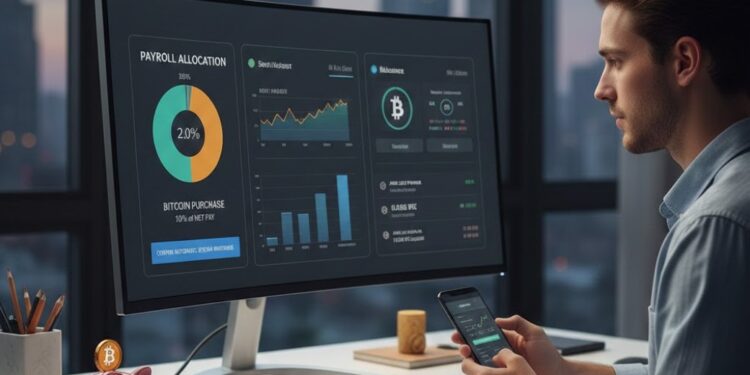 Una persona sentada frente a una computadora comprando bitcoin.