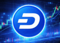 El logo de la criptomoneda dash delante de un gráfico de precios.